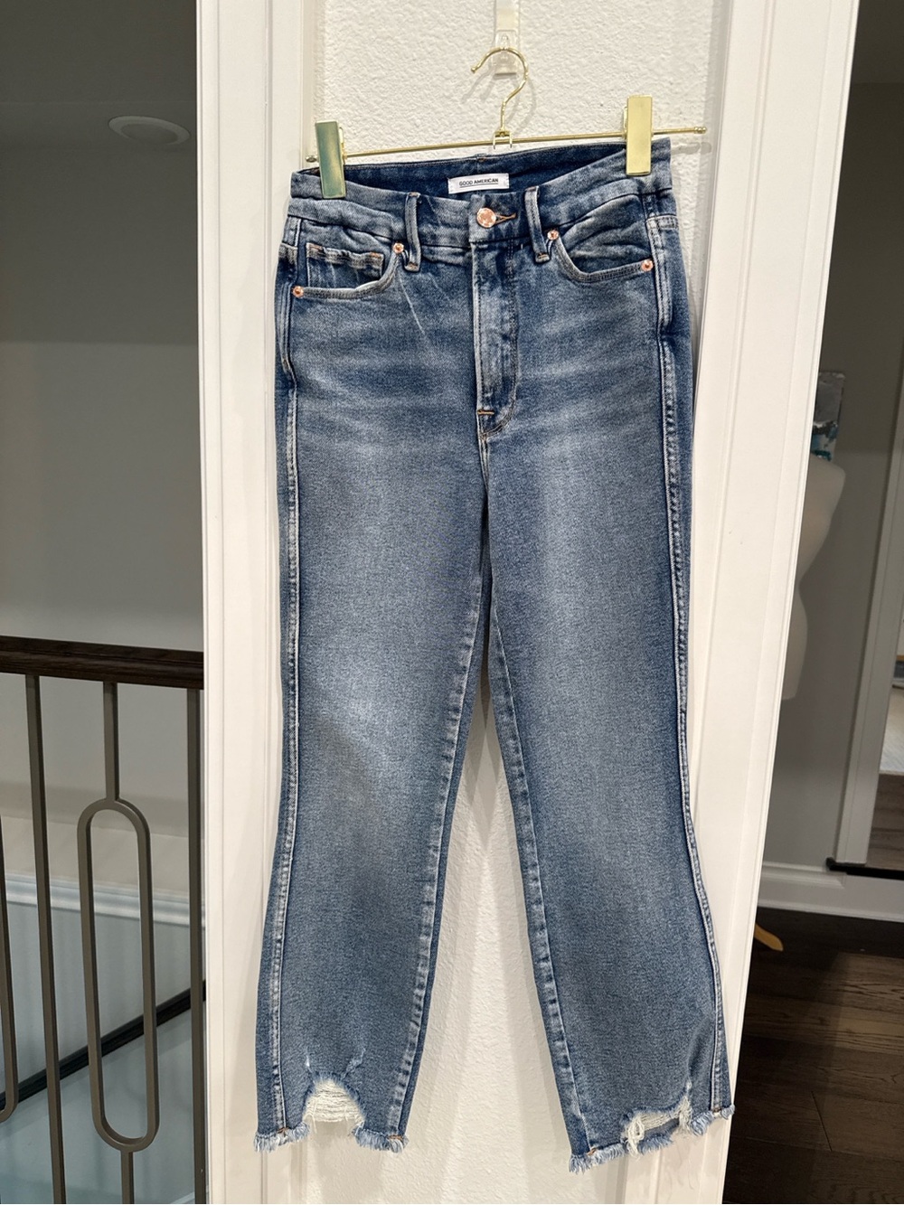Good American Good Curve Jeans Size 27/4 High Rise Slim Straight Raw Hem